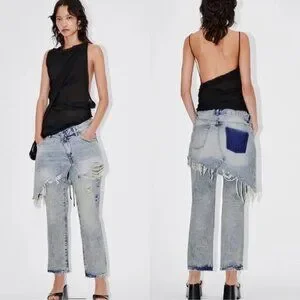 パンツ ZARA/cut off buggy denim pants ZARA - ZARA TRF BOOT-CUT LOW-RISE パッチワーク デニムパンツ